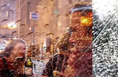 קולאז'-טיפות גשם עם זוג בקפה 0030 -00