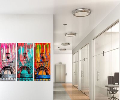 קולאז' אייפל עם מחשב צהוב, וורוד, טורקיז