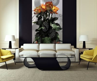 קולאז' שעונים ושושנה כתומה 00-0072