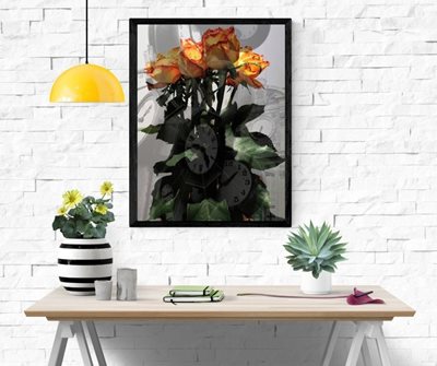 קולאז' שעונים ושושנה כתומה 00-0072