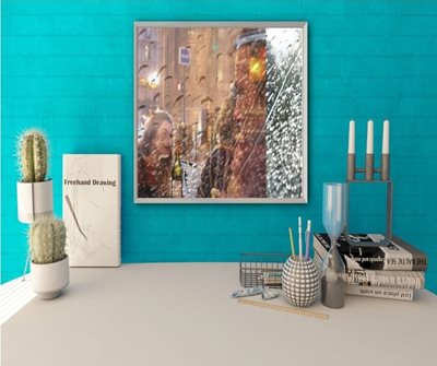 קולאז' טיפות גשם עם זוג בבית קפה 0030 -00