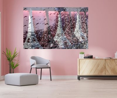 קולאז' מגדל אייפל באדום לבן עם טיפות גשם