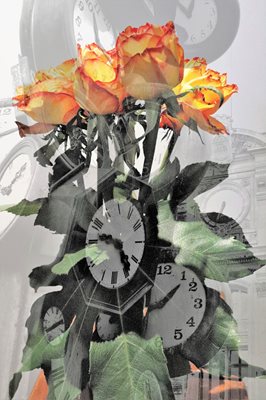 קולאג' שעונים ושושנה כתומה 00-0072