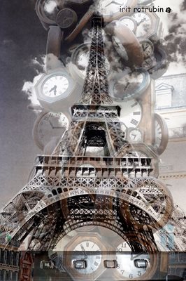 קולאז' אייפל עם מחשב ושעונים 00-0070