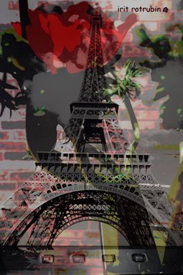 קולאז' אייפל עם מחשב כלנית מצוירת 93 -00