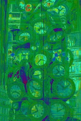 קולאז' F 00-111 שעונים צבעוניים בירוק