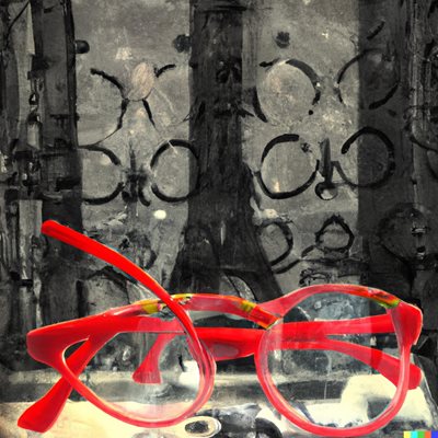 קולאג' דיגיטאלי משקפיים חתול וריבוע באדום