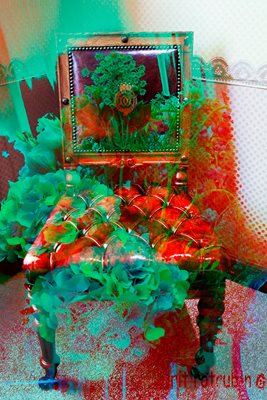 קולאז' כיסא עם פרחים בטורקיז 00-0046